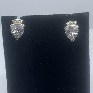 Vintage Sterling Silver Stud Earrings W/Clear Crystal Accents